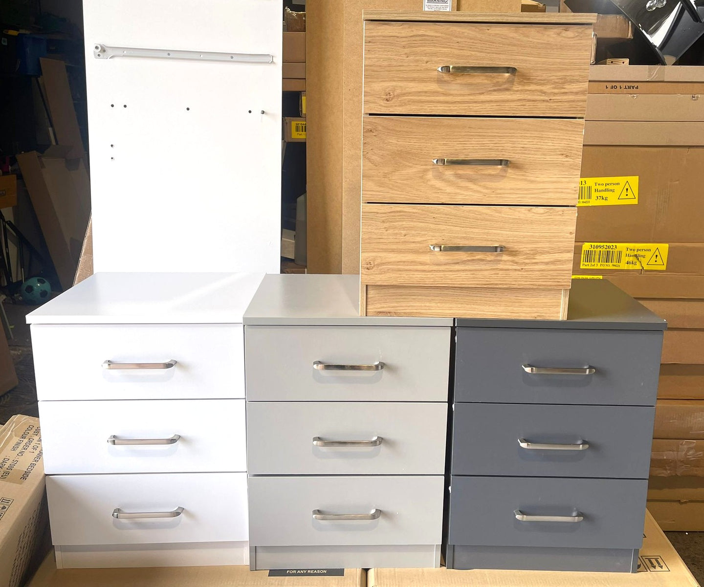 New 3 Drawer Bedside Table - Dark Grey